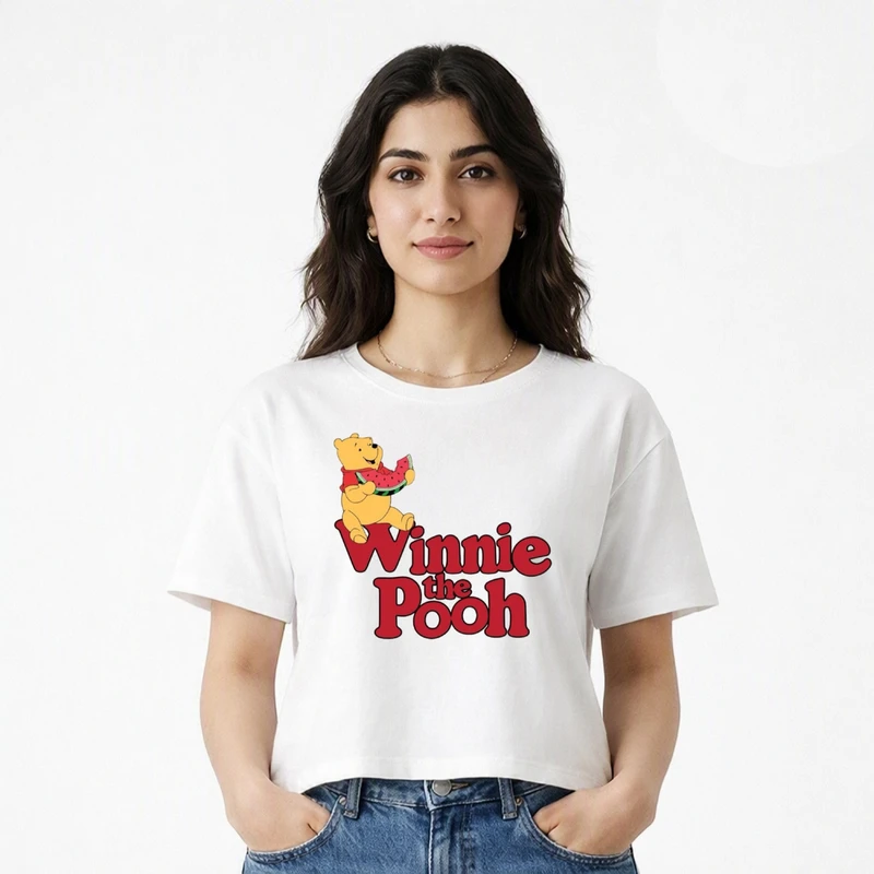 تی شرت آستین کوتاه زنانه مدل کراپ طرح پو کد v2