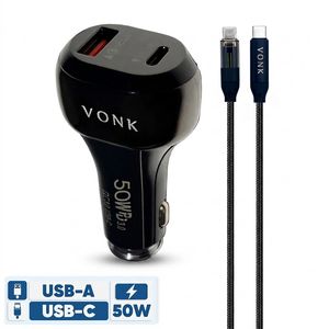 شارژر فندکی 50 وات دو پورت وونک مدل VC--50 به همراه کابل USB-C