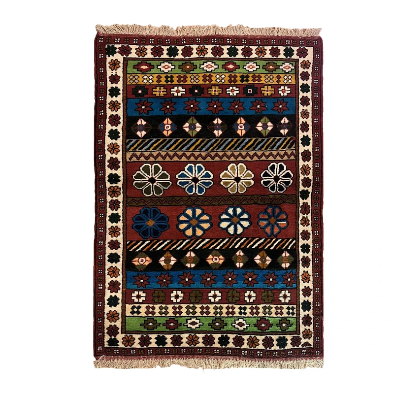 فرش دستبافت دو نیم متری طرح ترکمن زمینه قرمز کد NKP.RJ16