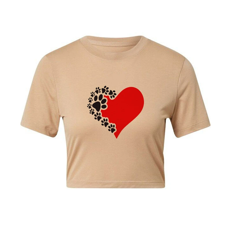 کراپ‌ تی‌شرت آستین کوتاه زنانه مدل C646 طرح قلب