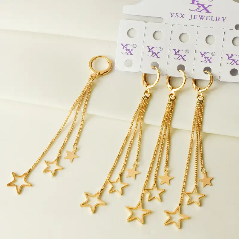 گوشواره زنانه وای اس ایکس مدل آبشاری ستاره توخالی کد YX109