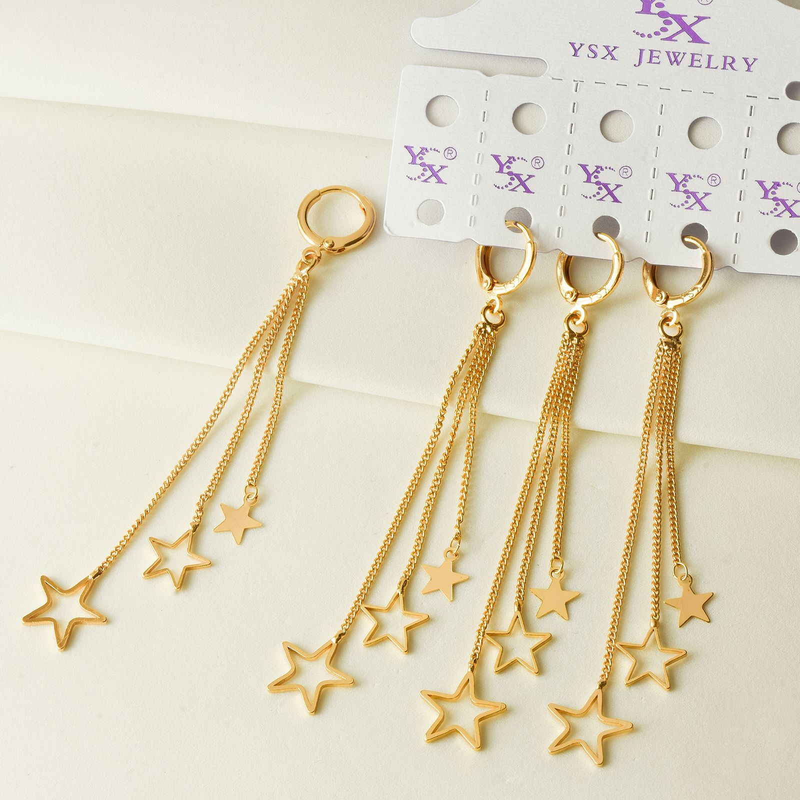 گوشواره زنانه وای اس ایکس مدل آبشاری ستاره توخالی کد YX109 -  - 3