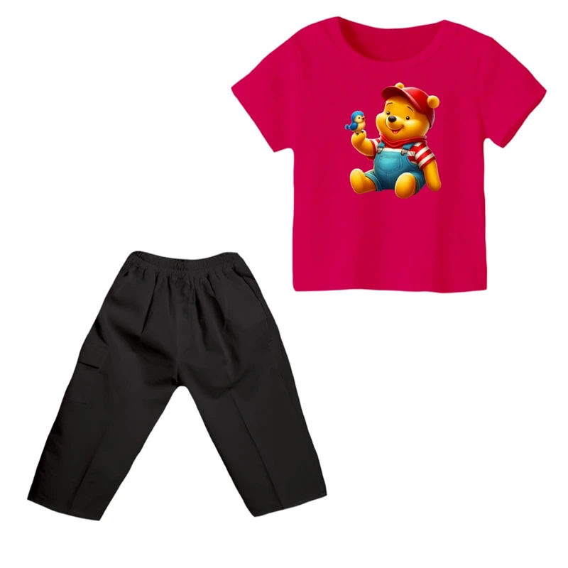 ست تی شرت و شلوارک پسرانه مدل پو کد 39 رنگ سرخابی