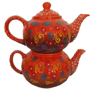 ست قوری و کتری میناکاری طرح نقش برجسته کد 224