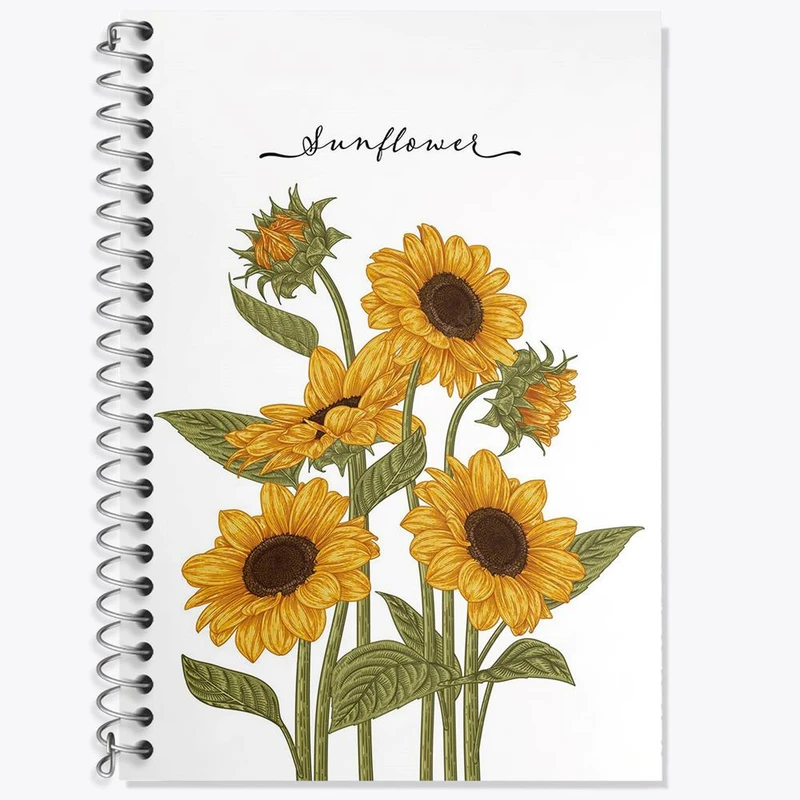 دفتر زبان 50 برگ خندالو مدل سه خط طرح گل آفتابگردان کد 29541