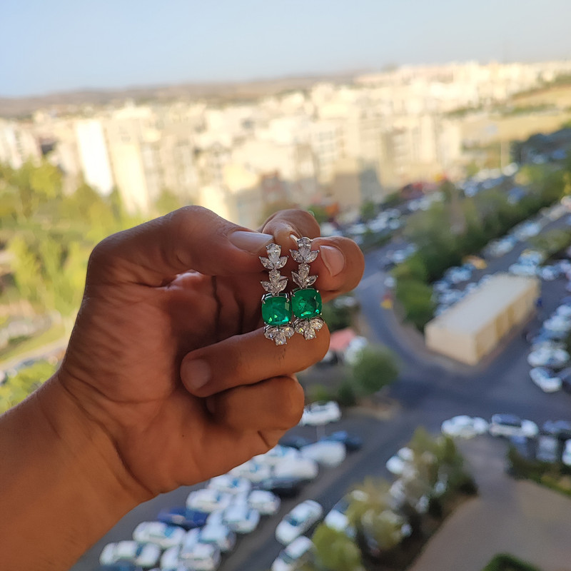 گوشواره نقره میخی زنانه مدل زمرد ترکیبی