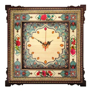 ساعت دیواری خاتم کاری طرح نقاشی گل و مرغ کد 3030