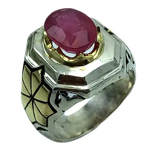 انگشتر نقره مردانه مدل شبکه یاقوت