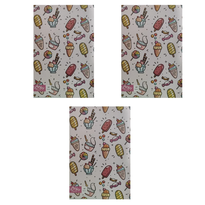 دفتر مشق 40 برگ لوکی مدل منگنه طرح بستنی کد 007 بسته 3 عددی