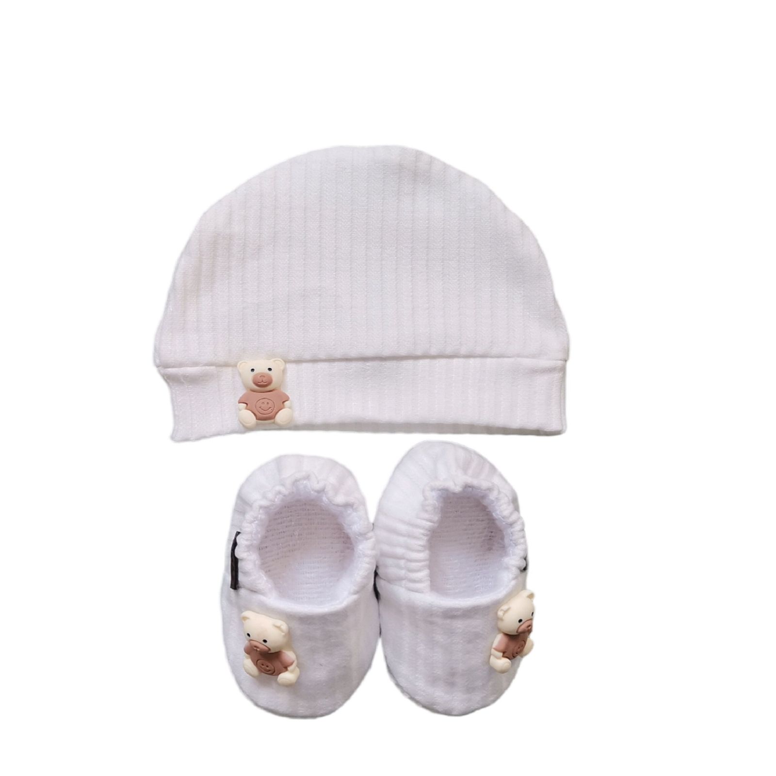 ست کلاه و پاپوش نوزادی ریماز مدل خرسی کد m914 رنگ سفید -  - 1