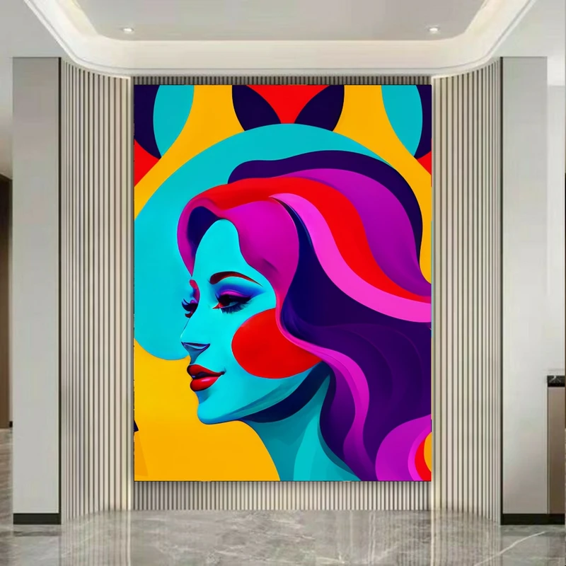 تابلو بوم طرح مخمل انتزاعی رنگی مدل چهره زیبا کد FP104873