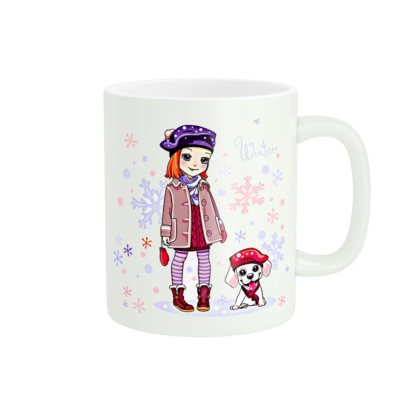 ماگ مدل طراحی زمستانی دختر و سگ کد 1571