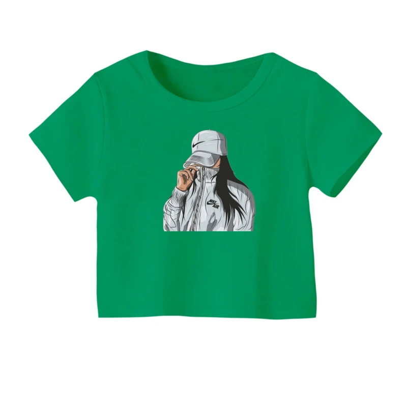 کراپ‌ تی‌شرت آستین کوتاه زنانه مدل دختر کلاهدار