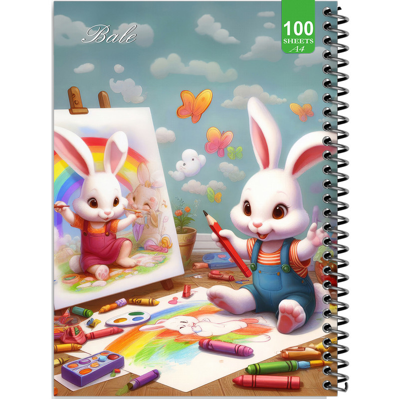 دفتر نقاشی 100 برگ بله طرح فانتزی خرگوش نقاش کد A4-N122