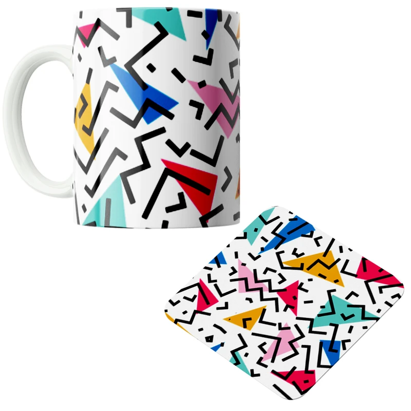 ماگ پاد آفرین مدل خطوط و مثلث های رنگی کد DKC353 به همراه زیر لیوانی