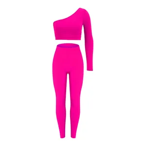 ست نیم تنه و لگینگ ورزشی زنانه مدل رومی پشت چین دار سیملس کد FL-NLR00