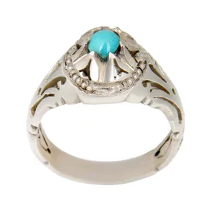 انگشتر نقره مردانه بازرگانی میلادی مدل  فیروزه نیشابور رکاب دستساز کد AM_2316