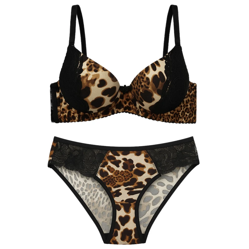 ست شورت و سوتین زنانه پانیذ مدل اسفنجی پوش آپ فنردار طرح پلنگی کد 5571-3 