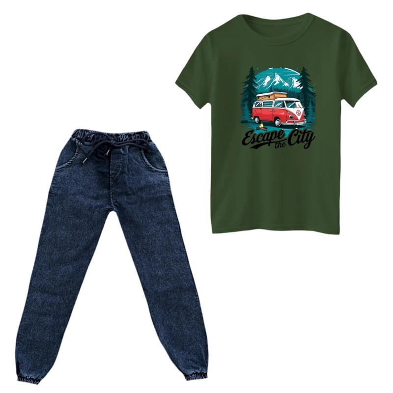 ست تی‌شرت آستین کوتاه و شلوار پسرانه مدل کمپ