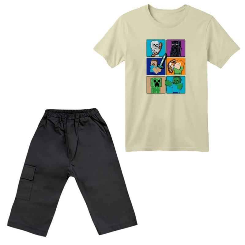 ست تی‌شرت آستین کوتاه و شلوارک پسرانه مدل ماینکرفت کد 02