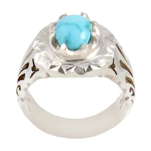 انگشتر نقره مردانه بازرگانی میلادی مدل سنگ فیروزه  طبیعی نیشابور رکاب دست ساز کد AM_1631