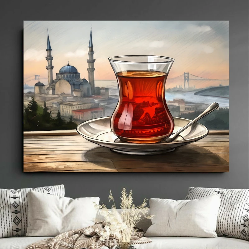  پوستر طرح مخمل مدل استکان چایی و منظره کد BK2259