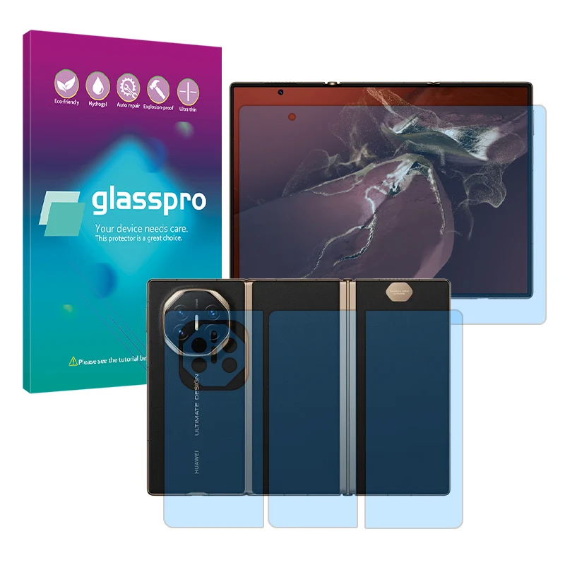 محافظ صفحه نمایش ضداشعه آبی گلس پرو مدل Eye Care مناسب برای گوشی موبایل هوآوی Mate XT Ultimate به همراه محافظ پشت گوشی