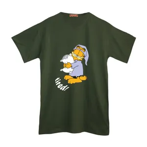 تی شرت لانگ آستین کوتاه زنانه مدل گارفیلد خسته رنگ سبز یشمی