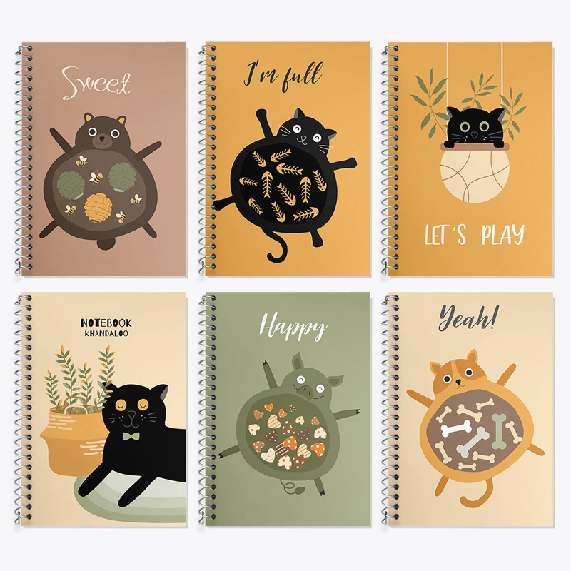 دفتر زبان 50 برگ خندالو مدل دو خط طرح گربه (Cat) کد 104 مجموعه 6 عددی