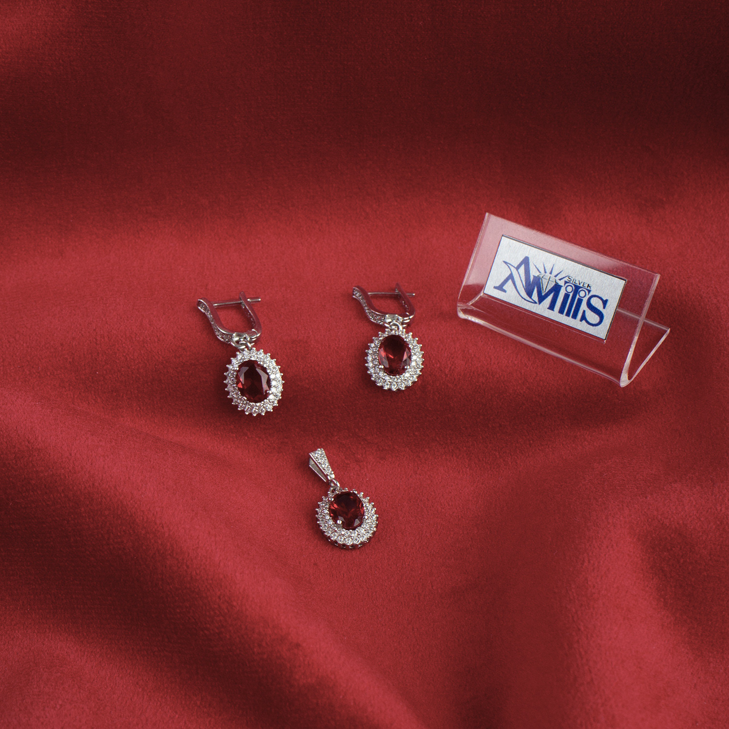 نیم ست نقره زنانه مدل یاقوت