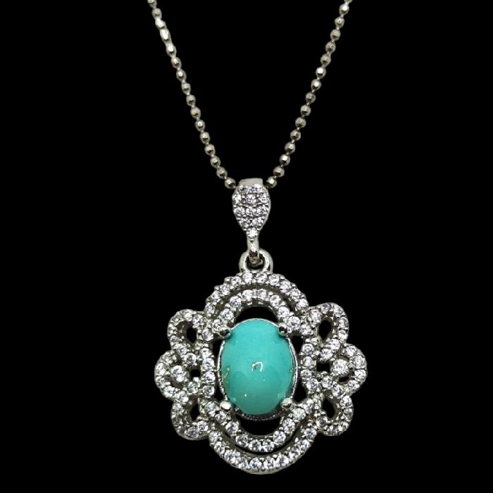 گردنبند نقره زنانه مدل سنگ فیروزه نیشابور آبکاری رادیوم کد 34040 -  - 1