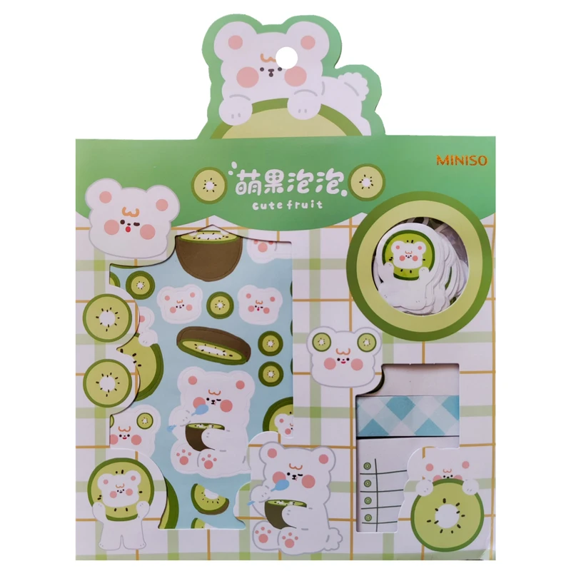 برچسب مینیسو مدل Cute Fruit کد 55431 به همراه کاغذ یادداشت مجموعه 55 عددی