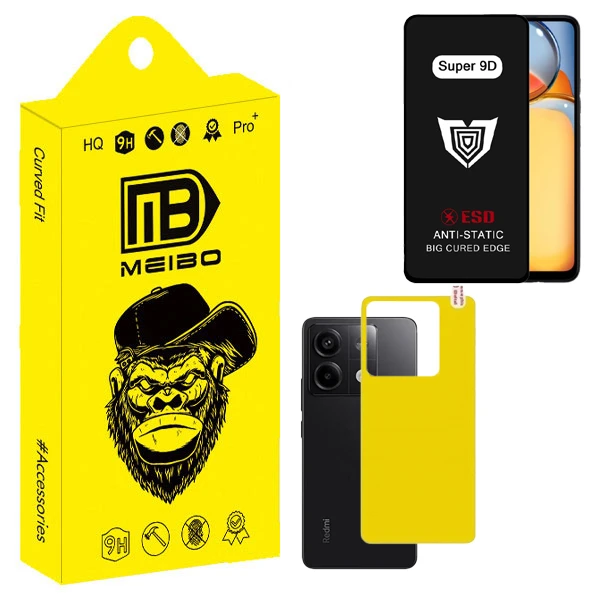 محافظ صفحه نمایش میبو مدل Super 9D Guard مناسب برای گوشی موبایل شیائومی redmi 13c به همراه محافظ پشت گوشی
