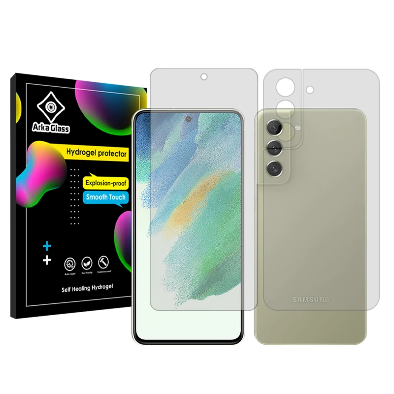 محافظ صفحه نمایش شفاف آرکا گلس مدل Tough مناسب برای گوشی موبایل سامسونگ Galaxy S21 FE 5G به همراه محافظ پشت گوشی