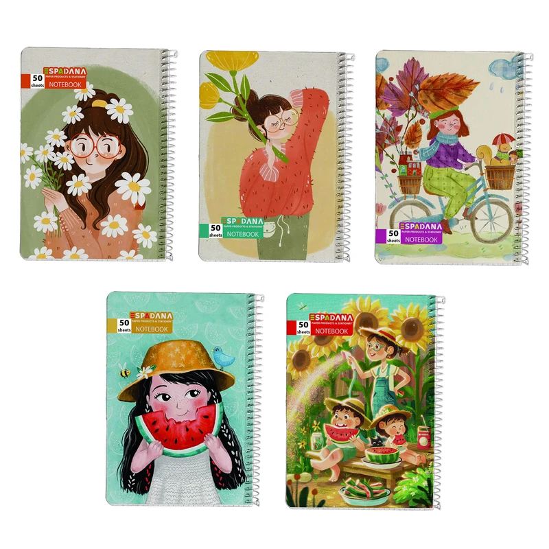 دفتر مشق 50 برگ اسپادانا مدل مینیمال کد 52312346 مجموعه 5 عددی