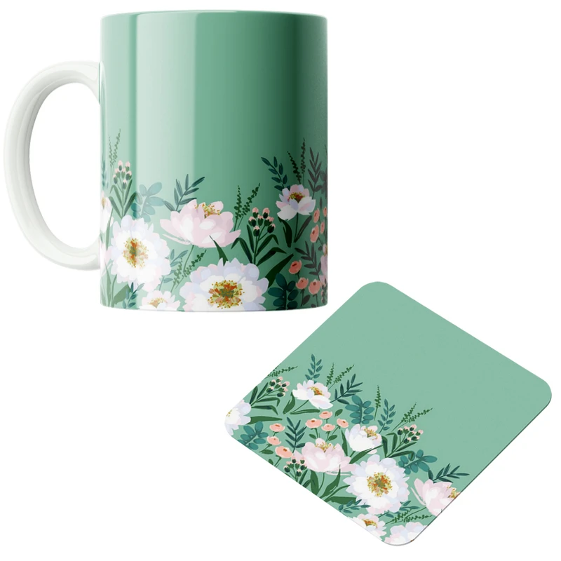 ماگ مدل گل ها کد DKC460 به همراه زیر لیوانی