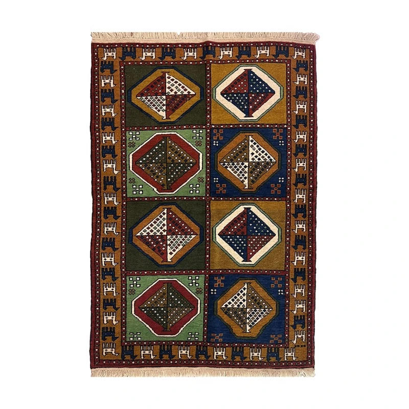 فرش دستبافت دو و نیم متری طرح ترکمن کد NKP.RJ12 زمینه قرمز