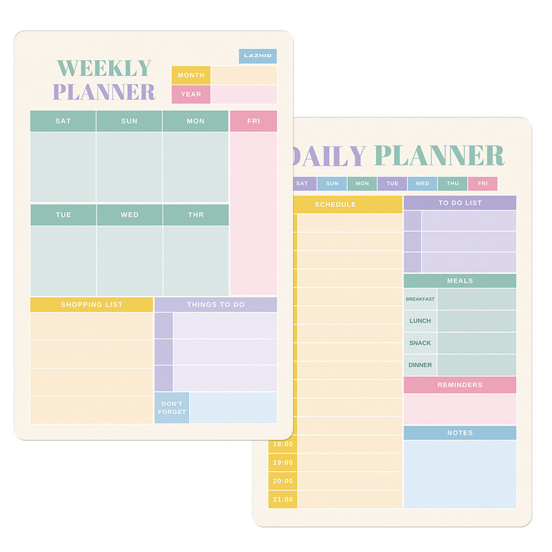 تخته وایت برد لاژید مدل پلنر روزانه و هفتگی سایز 20*30 سانتی متر مجموعه 2 عددی