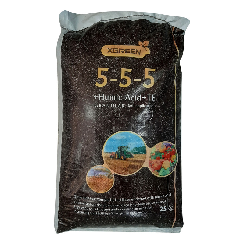 هیومیک اسید گرانول 5-5-5 ایکس گرین مدل X2 وزن 25 کیلوگرم