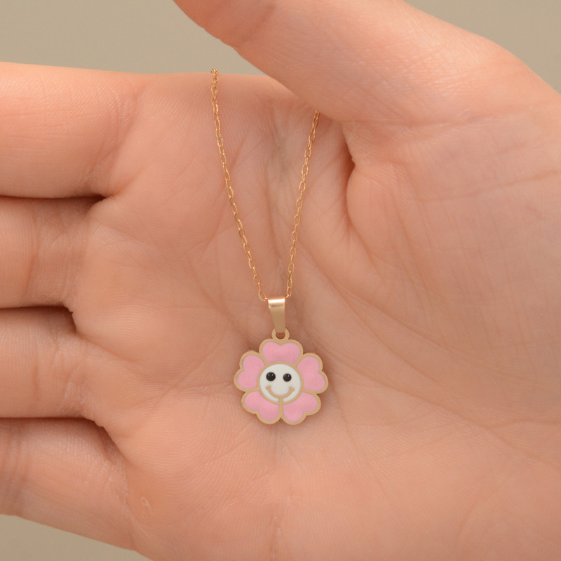 آویز گردنبند طلا 18 عیار دخترانه طلای مستجابی مدل گل کد 04