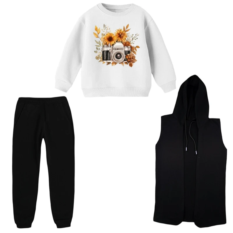 ست 3 تکه لباس راحتی بچگانه مدل دوربین عکاسی  