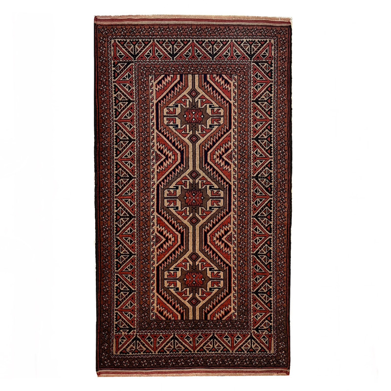 فرش دستبافت‌ ۱.۵ متری مدل بلوچ طرح هندسی