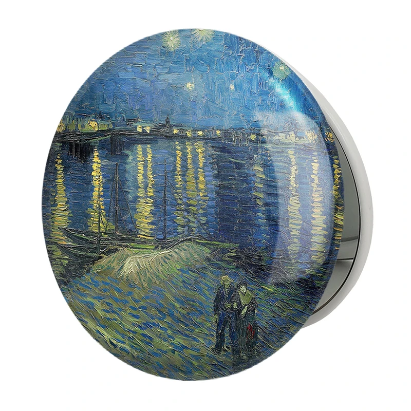 آینه جیبی خندالو طرح نقاشی شب پر ستاره بر فراز رُن اثر ونسان ونگوگ مدل تاشو کد 25474 
