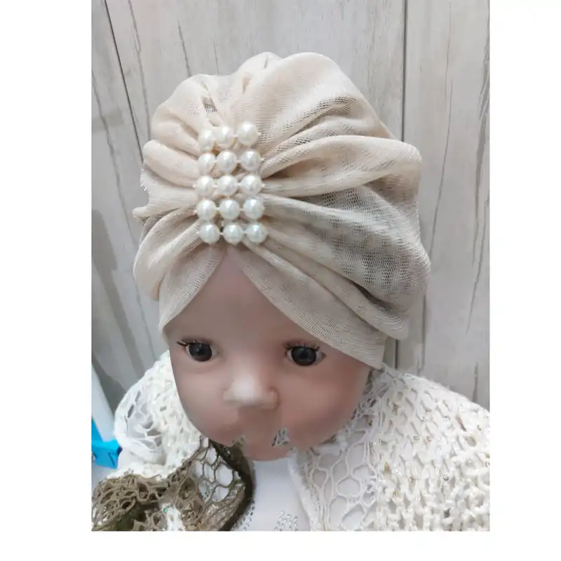 توربان نوزادی مدل تور رنگ کرم