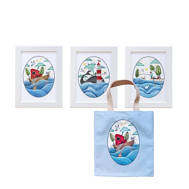 تابلو نقش افرا مدل دریادور فریم سفید کد PA4-DR-W2 مجموعه سه عددی به همراه ساک هدیه