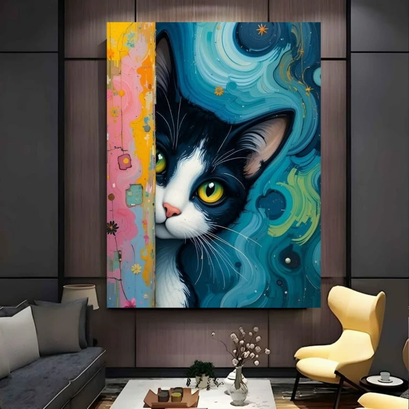 تابلو بوم طرح مخمل نقاشی گربه مدل خجالتی کد BK25002