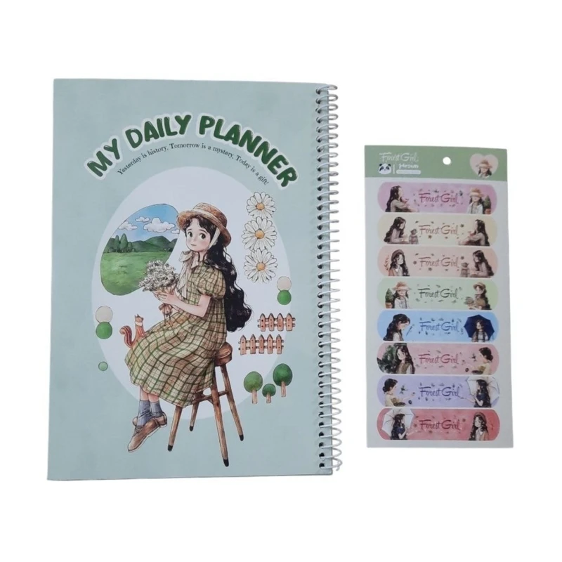 دفتر برنامه‌ریزی 50 برگ مدل دختر جنگلی و صندلی کد mn213 به همراه برچسب 