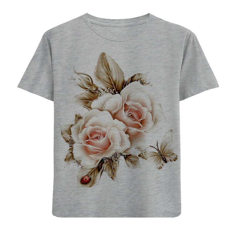 تیشرت آستین کوتاه دخترانه طرح گل کد F129