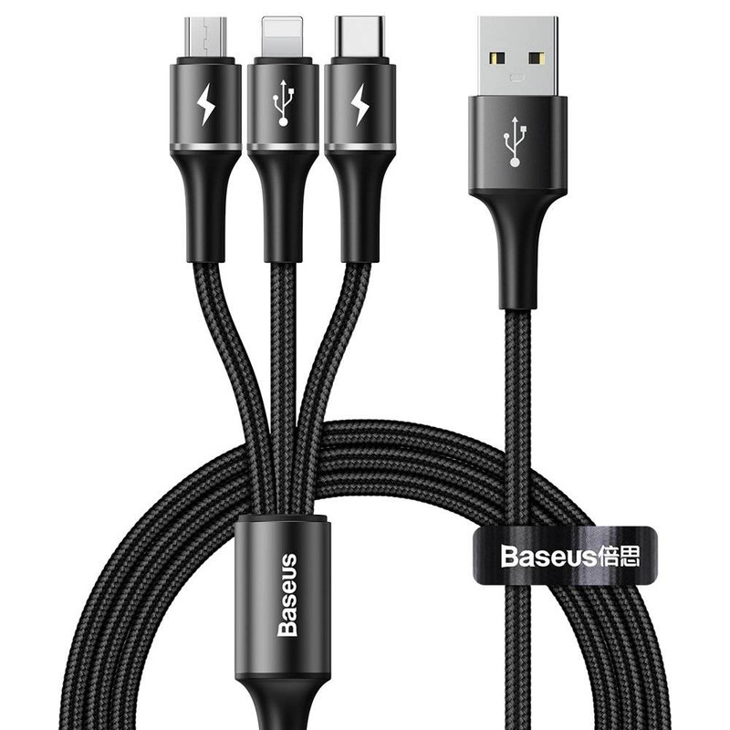 کابل تبدیل USB به USB-C / microUSB / لایتنینگ باسئوس مدل LED light طول 1.2 متر