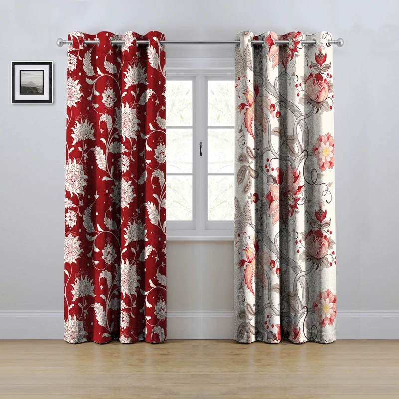 پرده مدل پانچی طرح گل سایز 280x145 سانتی متر